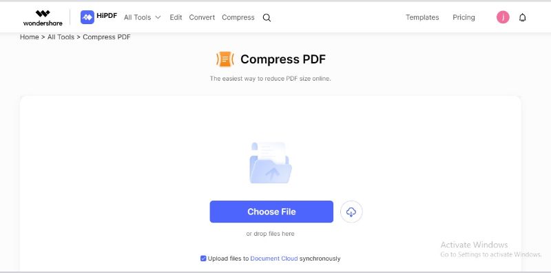 choose file for compressing hipdf